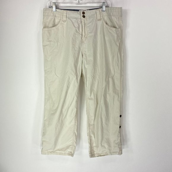 Levis 14 Pants Capris Roll Up Leg 100% Cotton Poplin Cream Ivory Flap Pockets - Picture 2 of 10